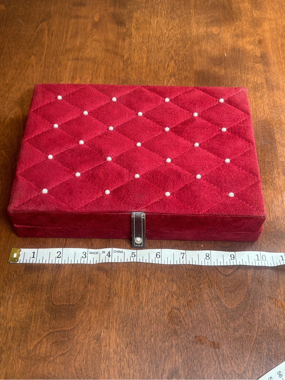 Avon Red Quilted Pearl-Stud Card & Key Holder